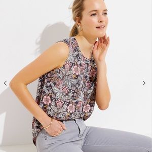 LOFT Petite Paisley Henley Mixed Media Shell Top